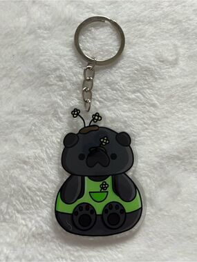 Pug Cute Black pug Keychain with Green Outfit